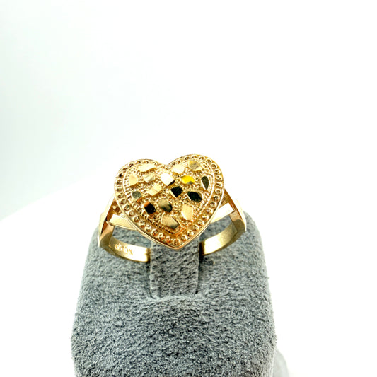 10k Gold Deluxe Nugget Heart Ring with Beaded Border