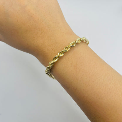 10K Gold Hollow Diamond Cut Rope Bracelet 5MM