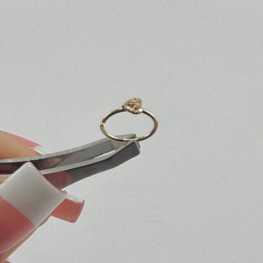 14k Gold Heart Nugget Hoop Nose Ring