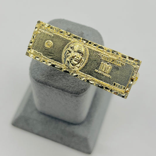10k Gold Nugget Style 100 Bill Two- Finger Ring