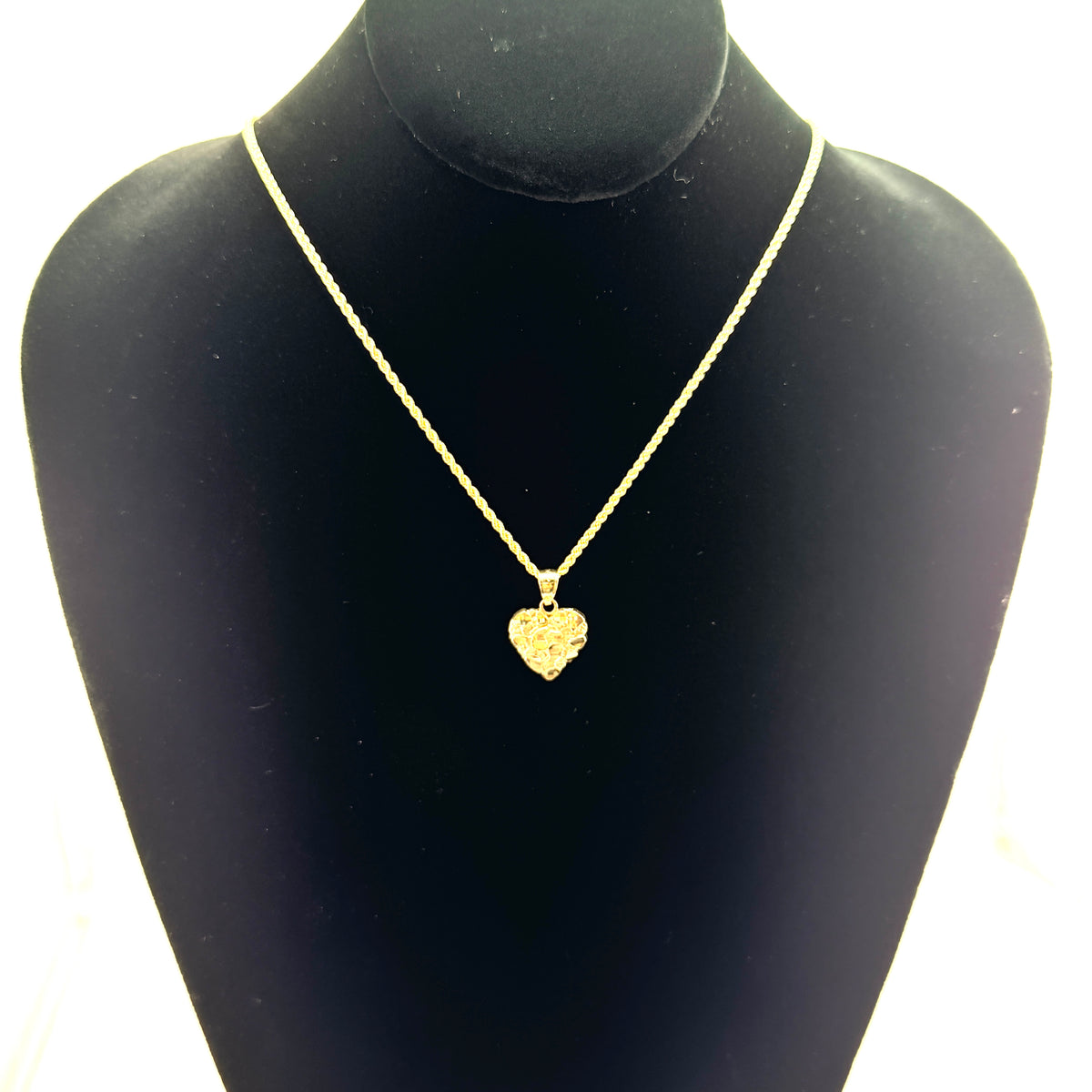 10K Gold Heart Nugget Necklace charm and chain in real gold