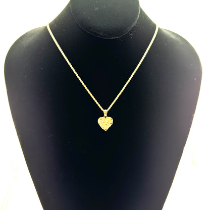 10K Gold Heart Nugget Necklace charm and chain in real gold