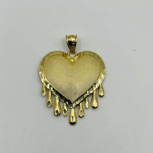 10K Gold Dripping Heart Charm Large