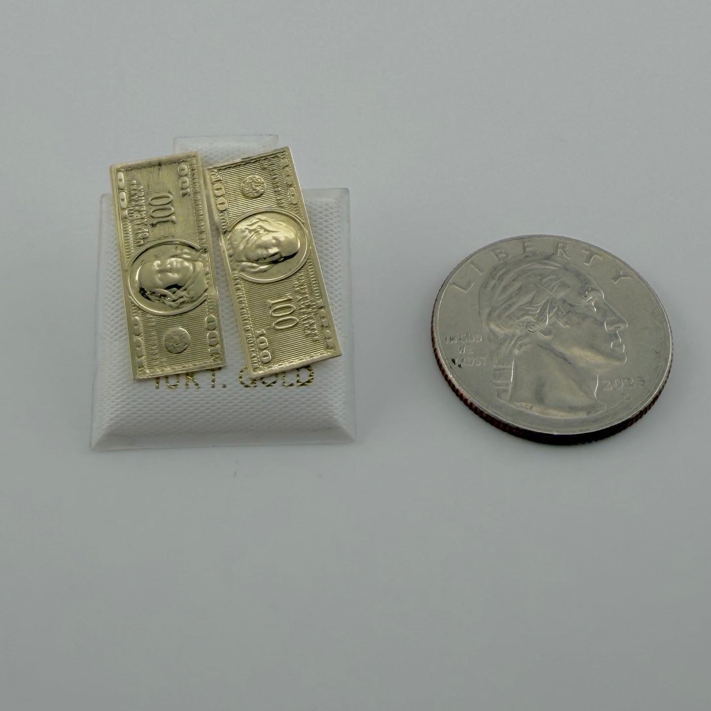 10K Gold $100 Bill Earrings (Small)