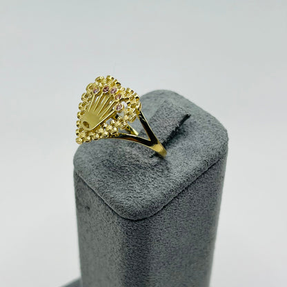 10K Gold RX Heart Ring with Pink Crown | Face Size: 17mm