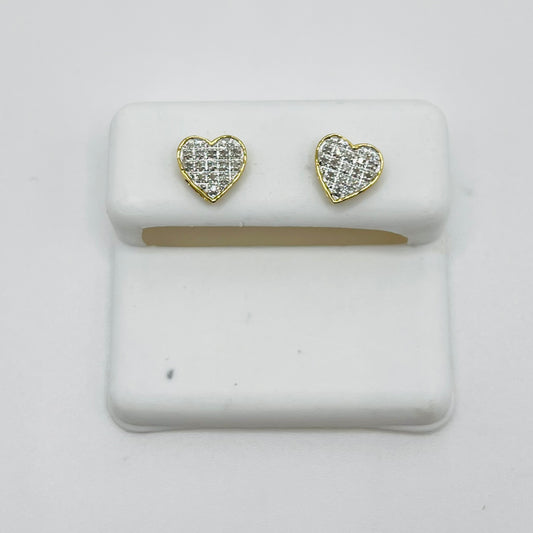 10k Gold Diamond Heart Domed Earrings (Screwback) 7.5mm