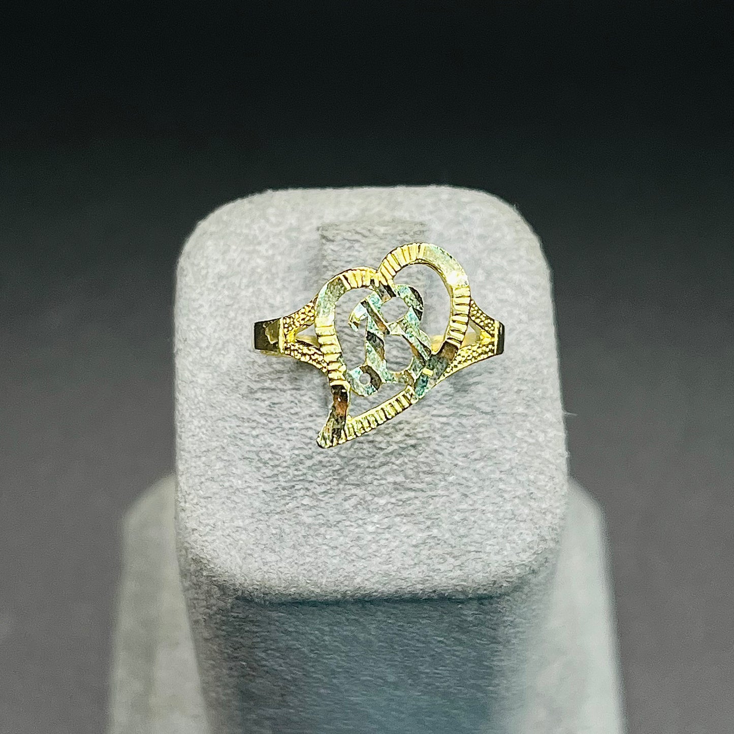 10K Gold Drifting Heart Initial Ring (small)