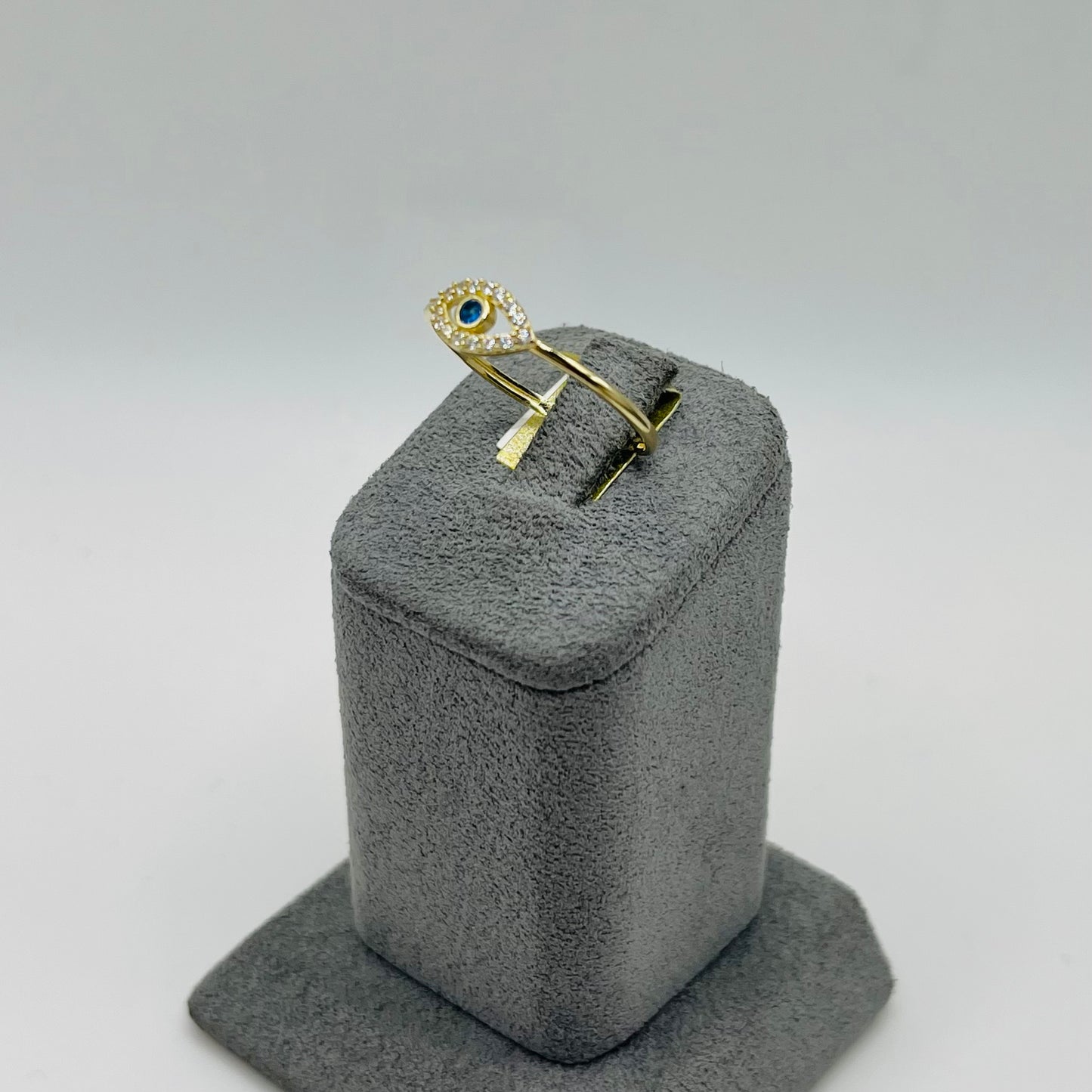 14k Gold Blue & White  Cz Evil Eye Ring