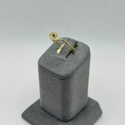 14k Gold Blue & White  Cz Evil Eye Ring