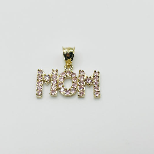 10K Gold Pink CZ MOM charm