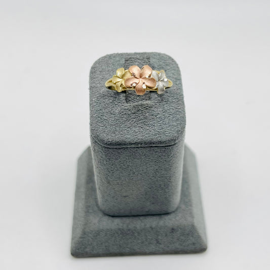 10k Gold Satin Tri- Color Hibiscus Ring
