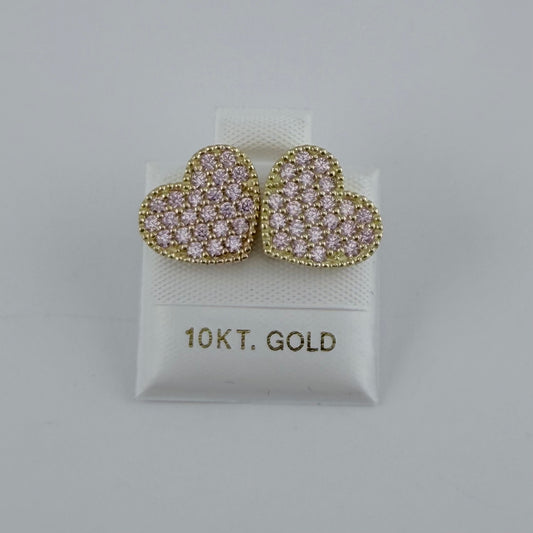10k Gold Lumi Heart Cz Earrings Pink