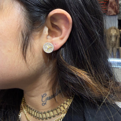 10K Gold Benz Style CZ Earrings | Face Size: 13mm