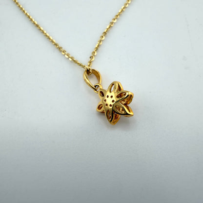 14k Gold Natural VS Diamond Flower Pendant Necklace Set