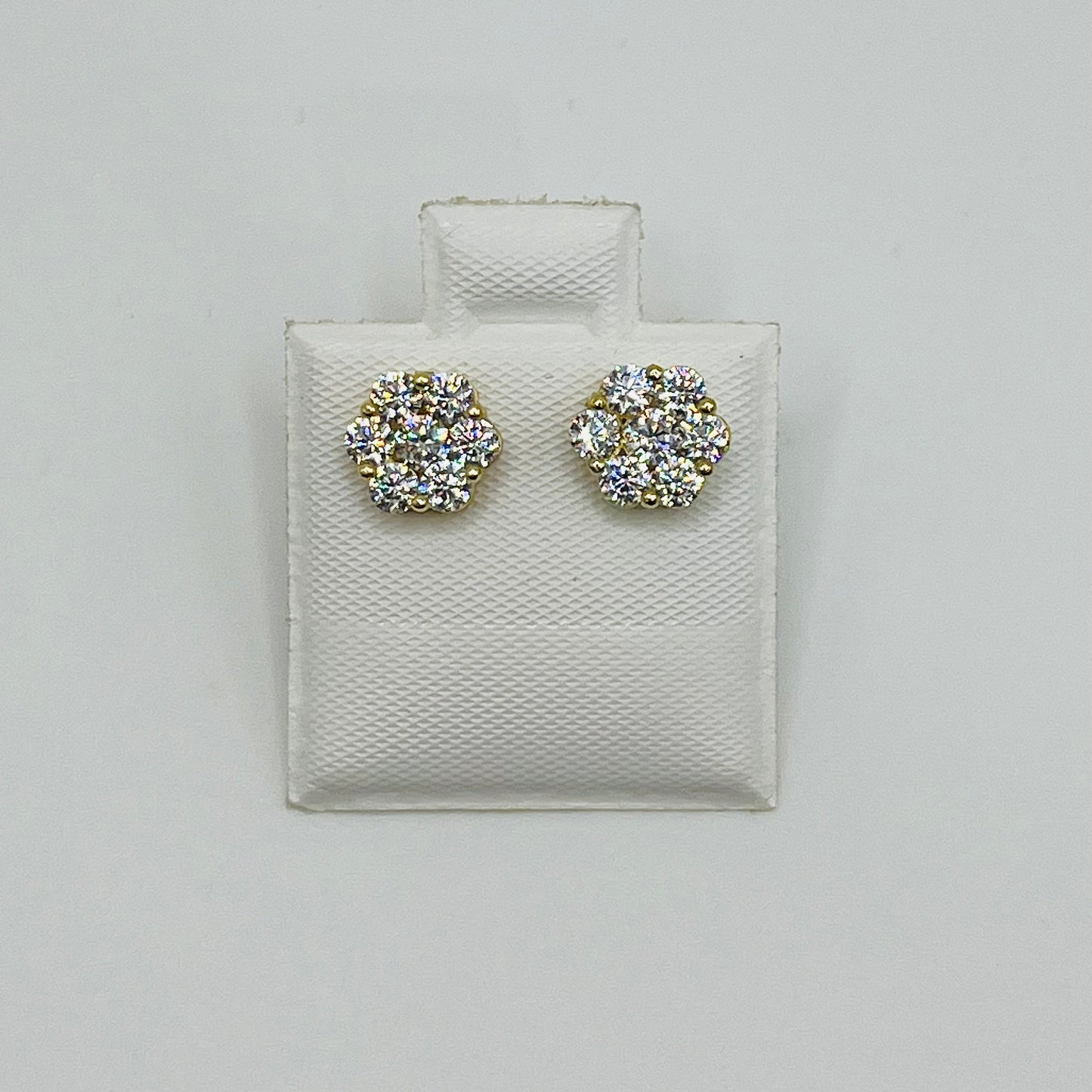 10K Gold CZ Flower Earrings | Face Size: 7mm