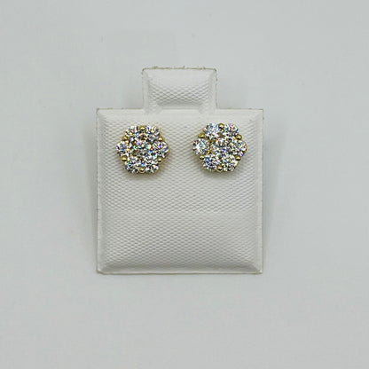 10K Gold CZ Flower Earrings | Face Size: 7mm