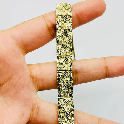10K Gold Solid Nugget Bracelet | Width: 9mm