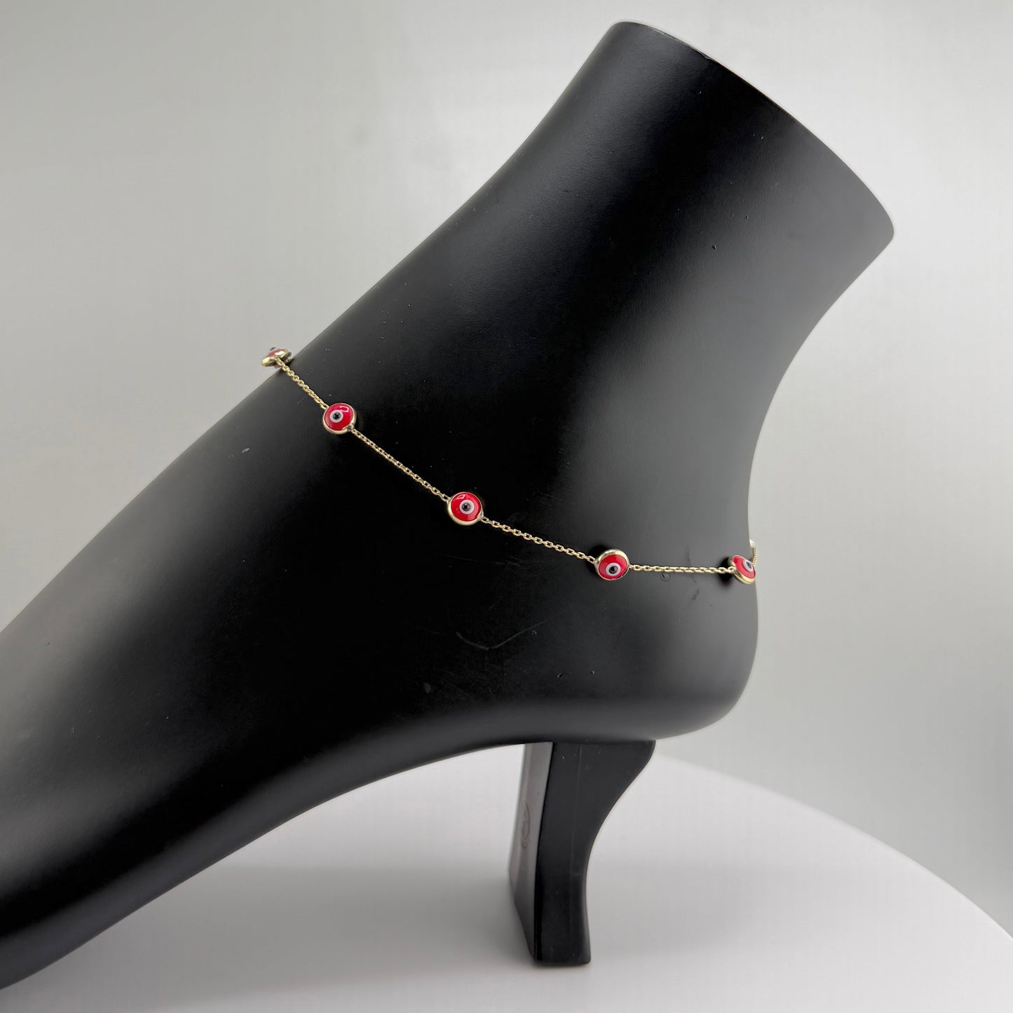10K Gold Evil Eye Anklet | Style: Multi Red