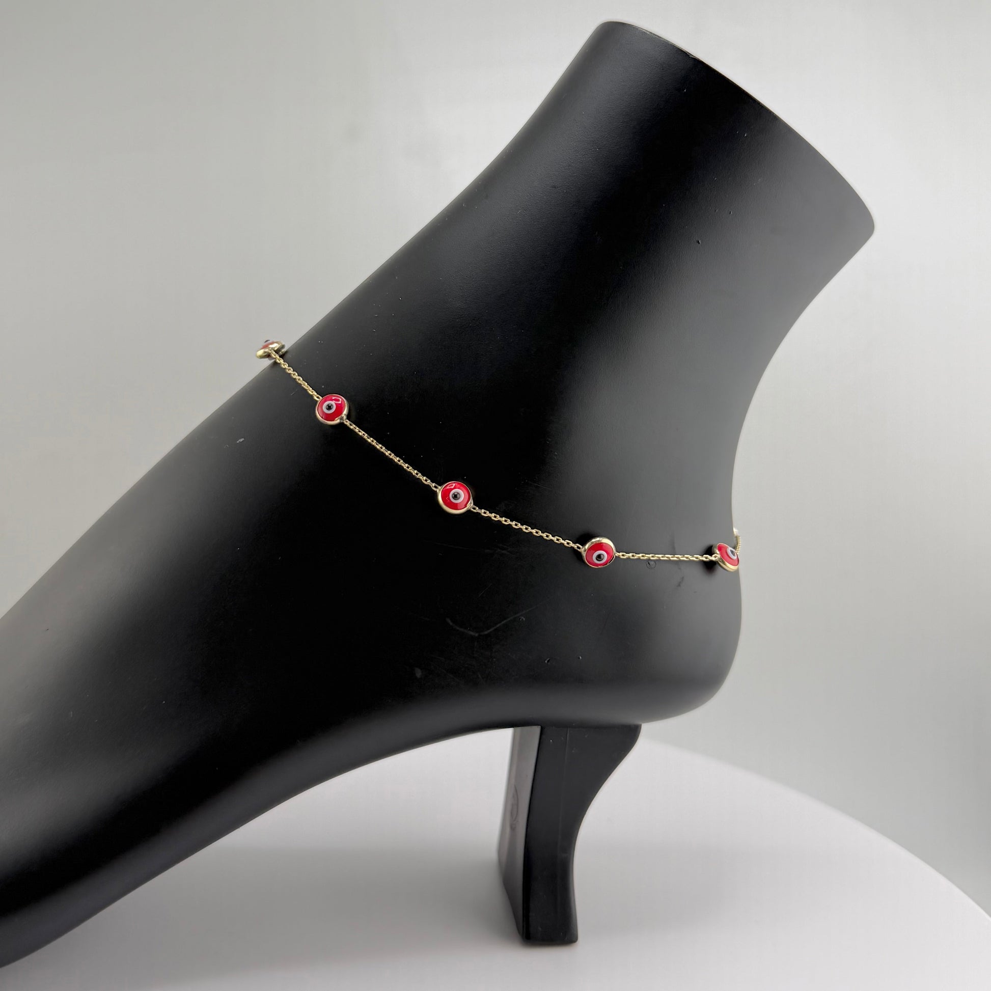 10K Gold Evil Eye Anklet | Style: Multi Red