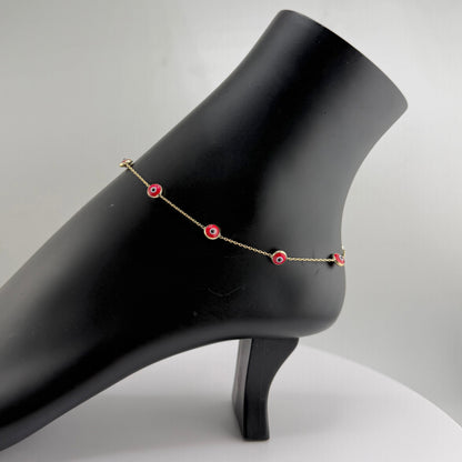 10K Gold Evil Eye Anklet | Style: Multi Red
