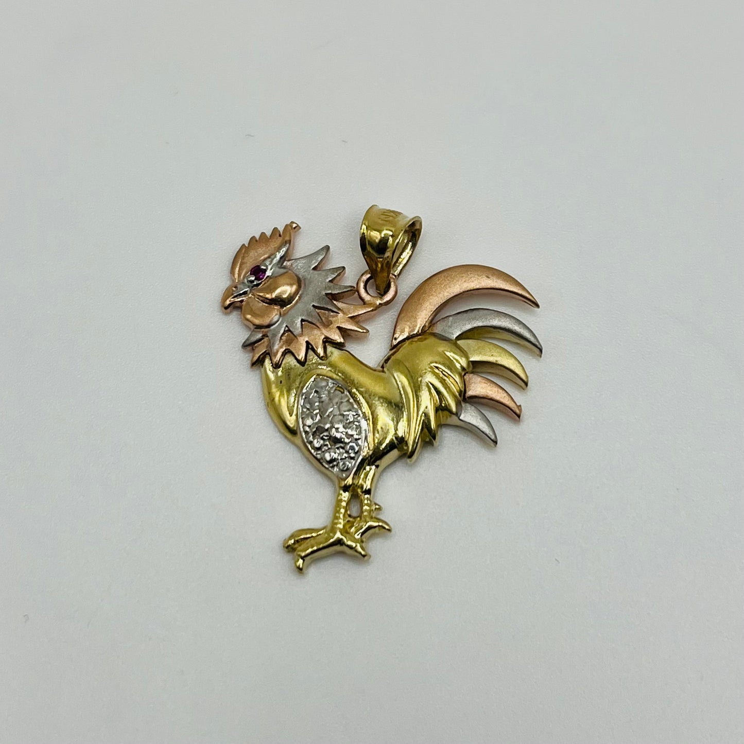 10k Gold Tri- Color Rooster Pendant