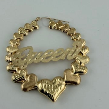 10K Gold Multi Heart Hoop Earrings (2.4") with Custom Name