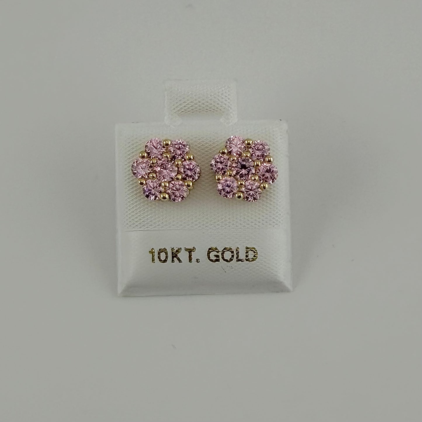 10K Gold Pink Flower CZ studs 8mm