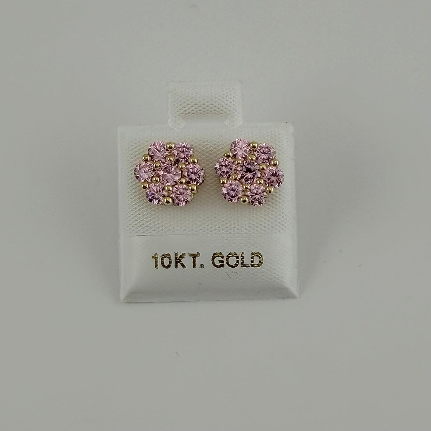 10K Gold Pink Flower CZ Studs | Face Size: 8mm