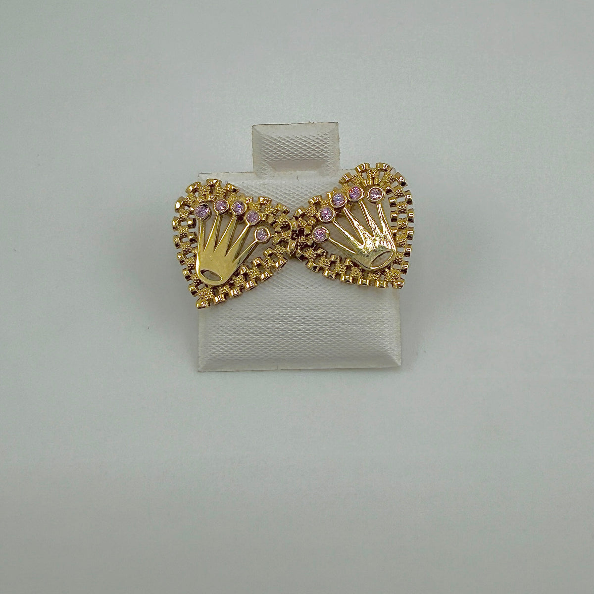 10K Gold RX Heart Earrings with Crown (pink)