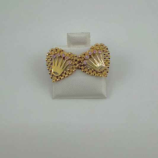 10K Gold RX Heart Earrings with Crown (pink)