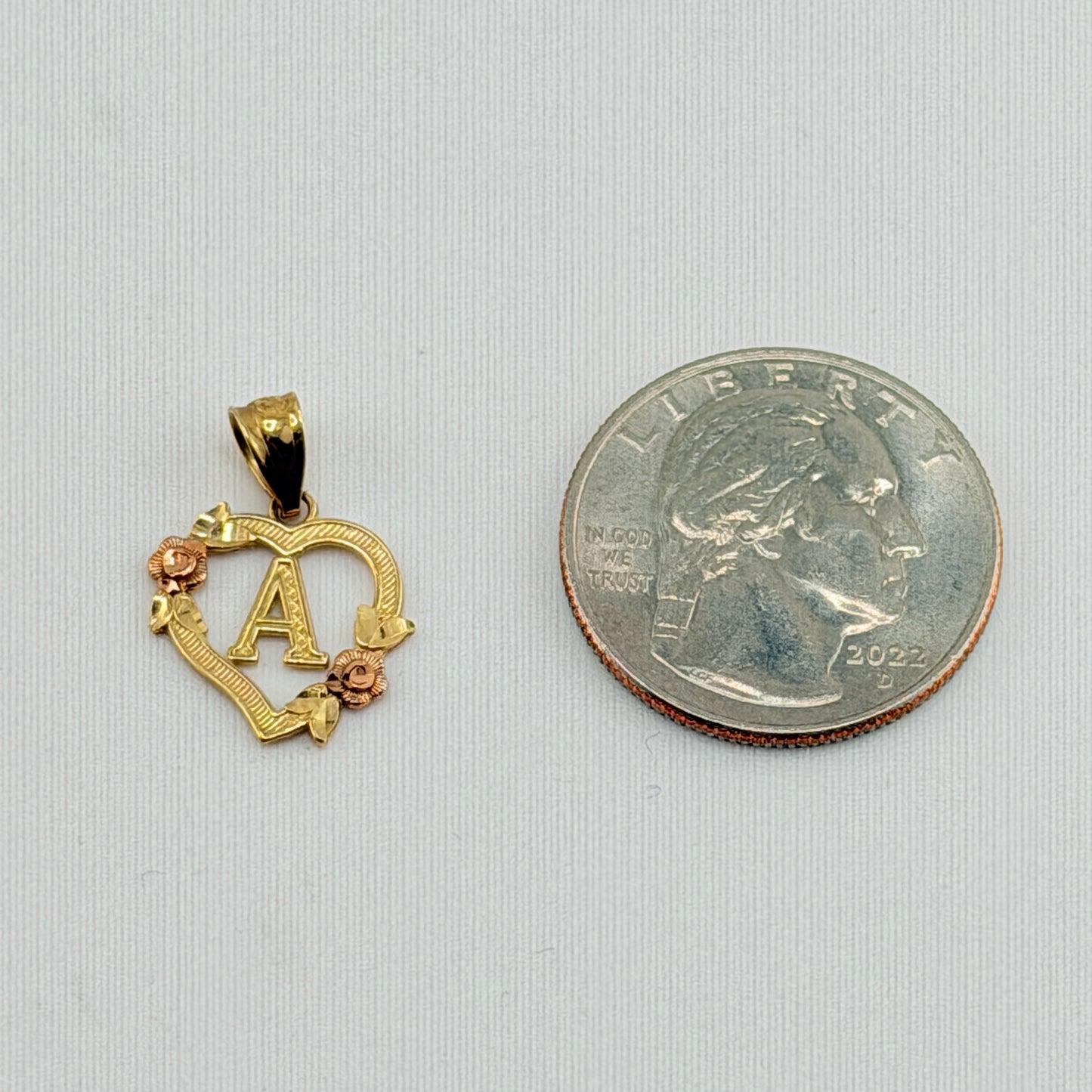 10K Gold Heart Initial Charm with Roses