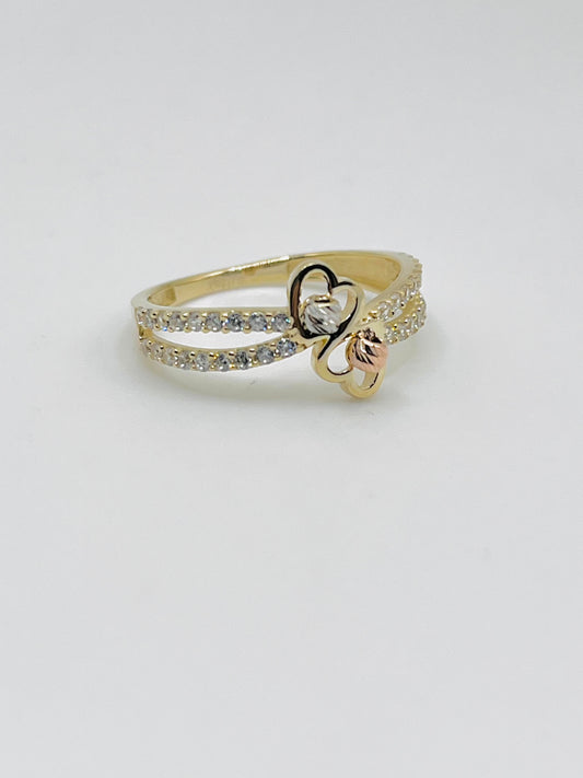 10K Gold Double Mirror Ball Heart Ring