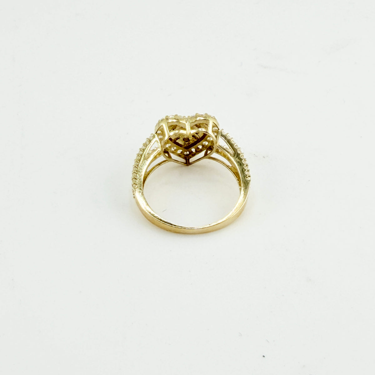 10K Gold Puffy Nugget Heart with CZ border Ring