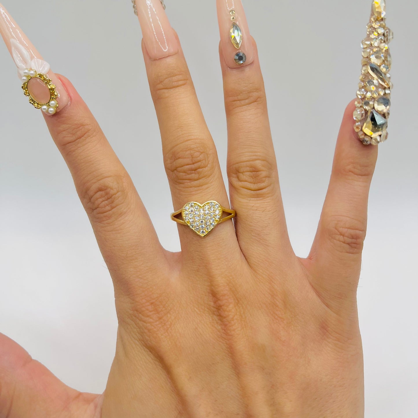 10K Gold Domed CZ Heart Ring | Color: White
