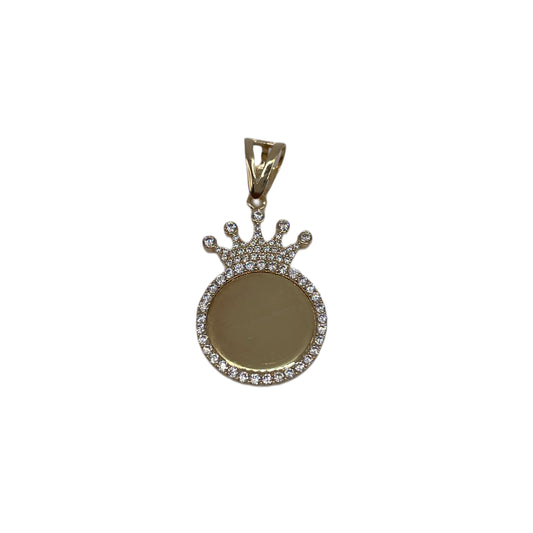 10K Gold Round Picture Pendant with CZ Crown