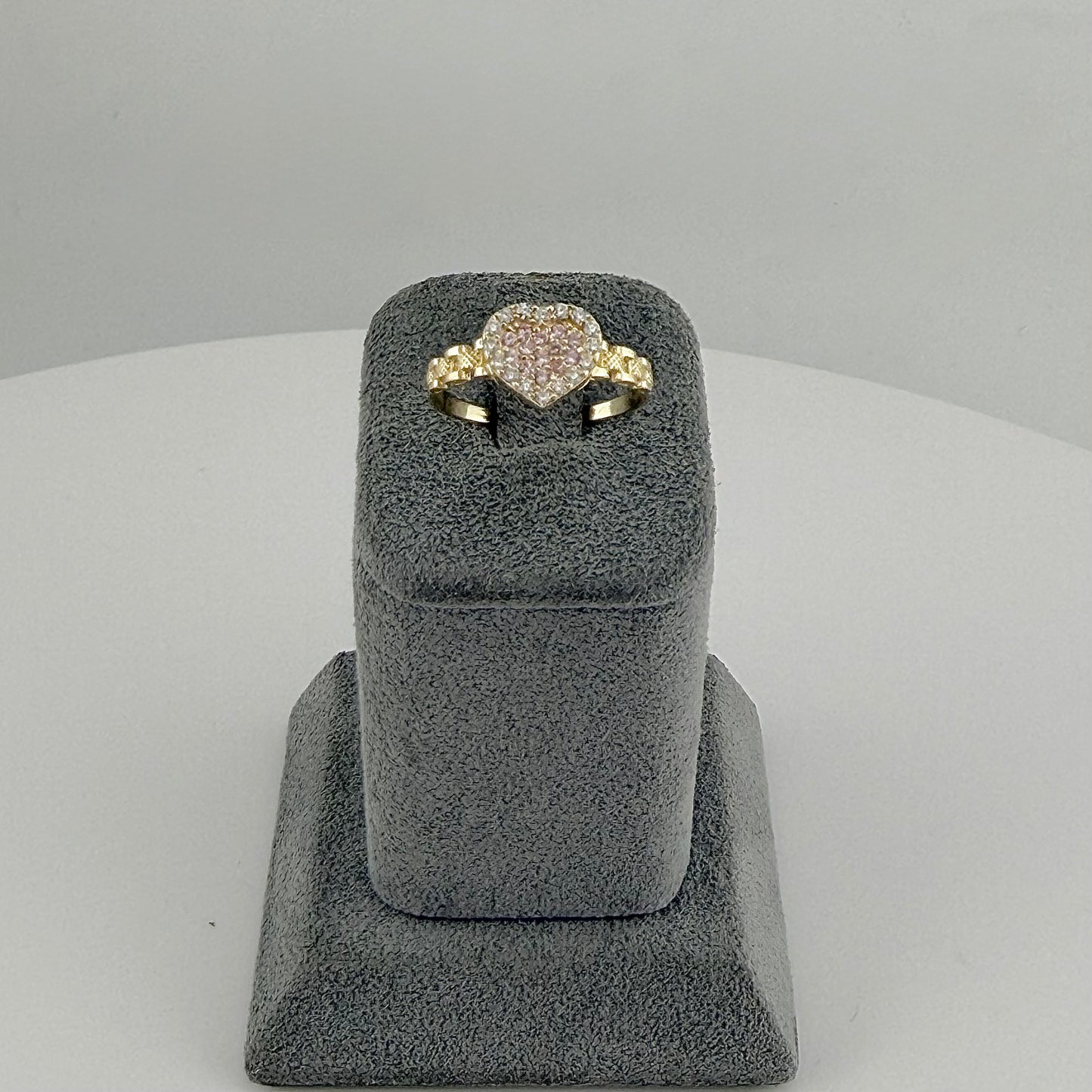 10K Gold Petite Pink Heart Cz Rx Band Ring