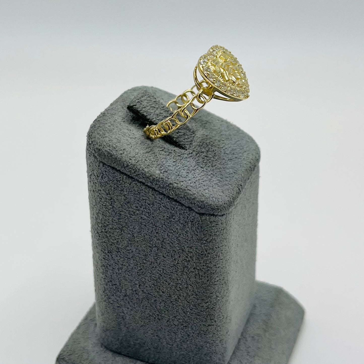 10k Gold Cz Nugget Heart Cable Ring (S)