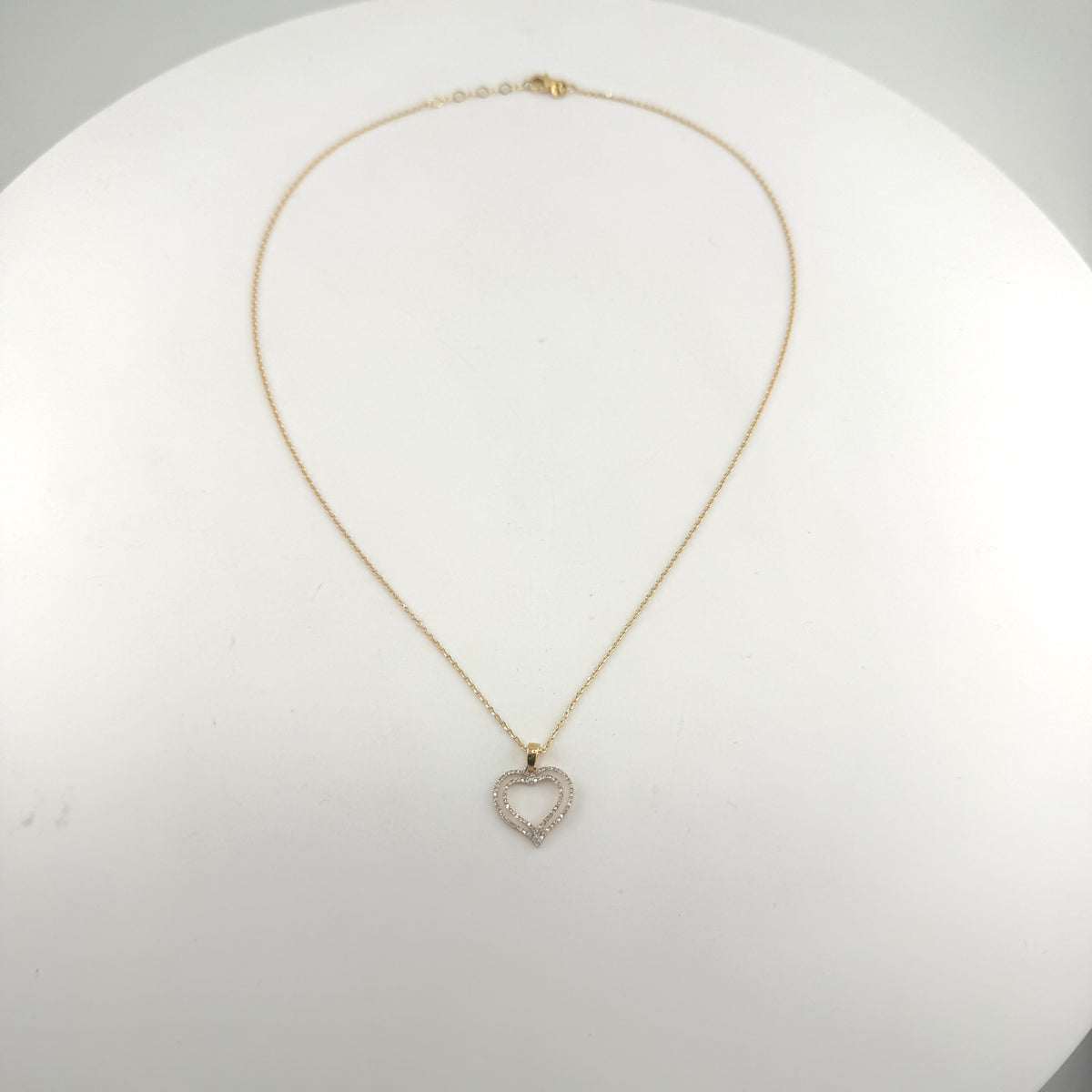 Natural Diamond 14k Gold Double Open Heart Necklace Set