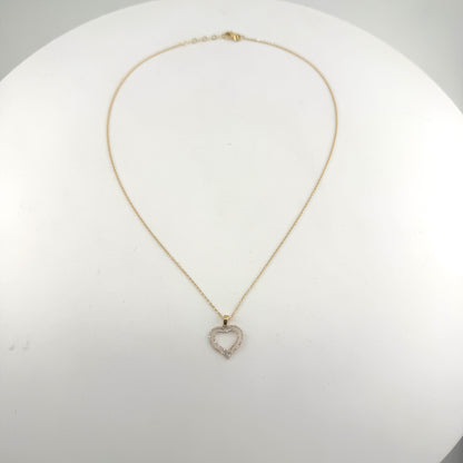 Natural Diamond 14k Gold Double Open Heart Necklace Set