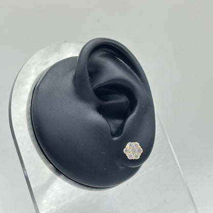 10K Gold CZ Flower Earrings | Face Size: 7mm