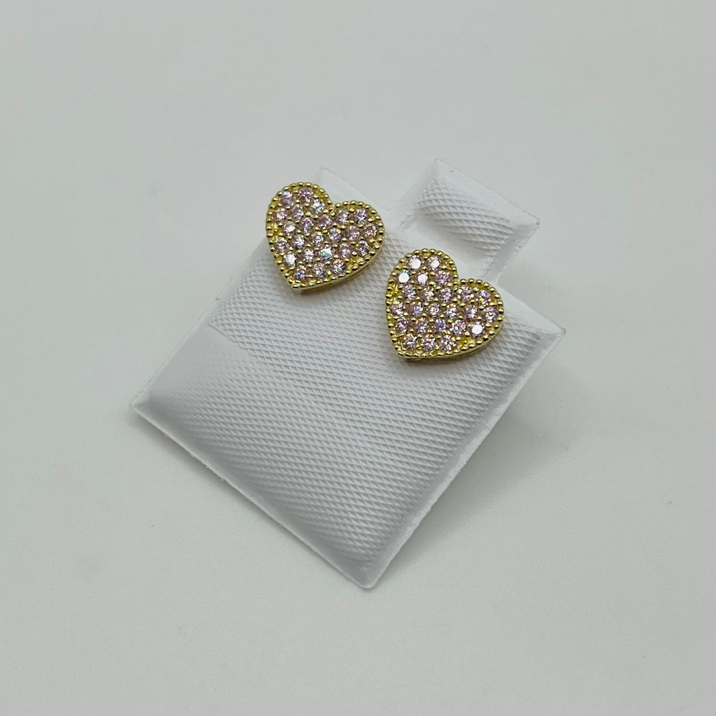 10k Gold Mini Pink Bead Heart CZ Earrings