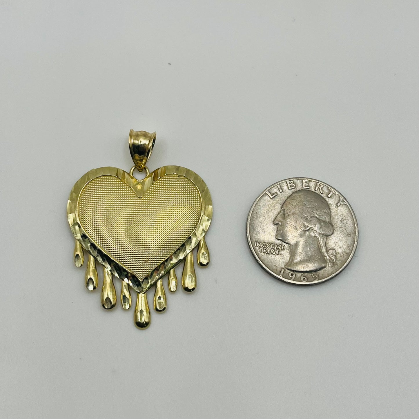 10K Gold Dripping Heart Charm Large
