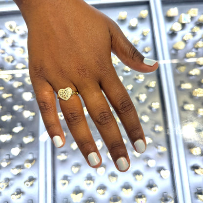 10k Gold Deluxe Nugget Heart Ring with Beaded Border