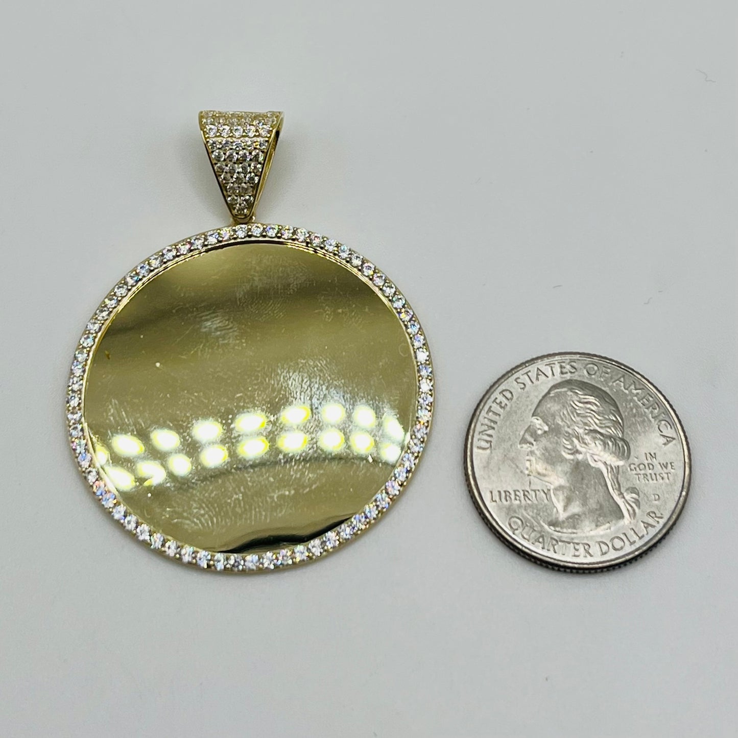 10k Gold Round Full CZ On Bell Picture Pendant (L)