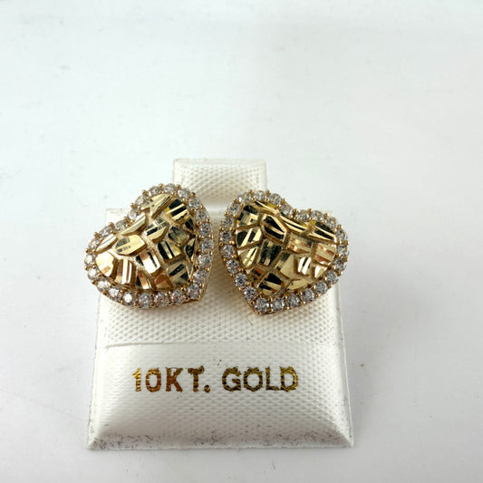 10K Gold Heart Nugget Earrings with CZ Border (Medium)