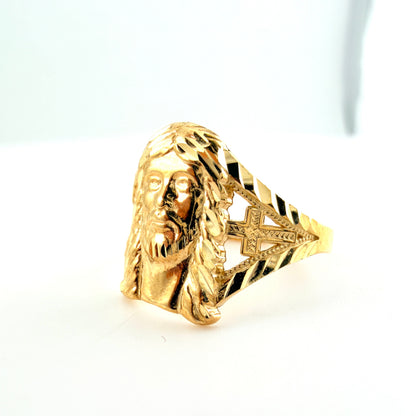 10k Gold Jesus Ring with Crosses