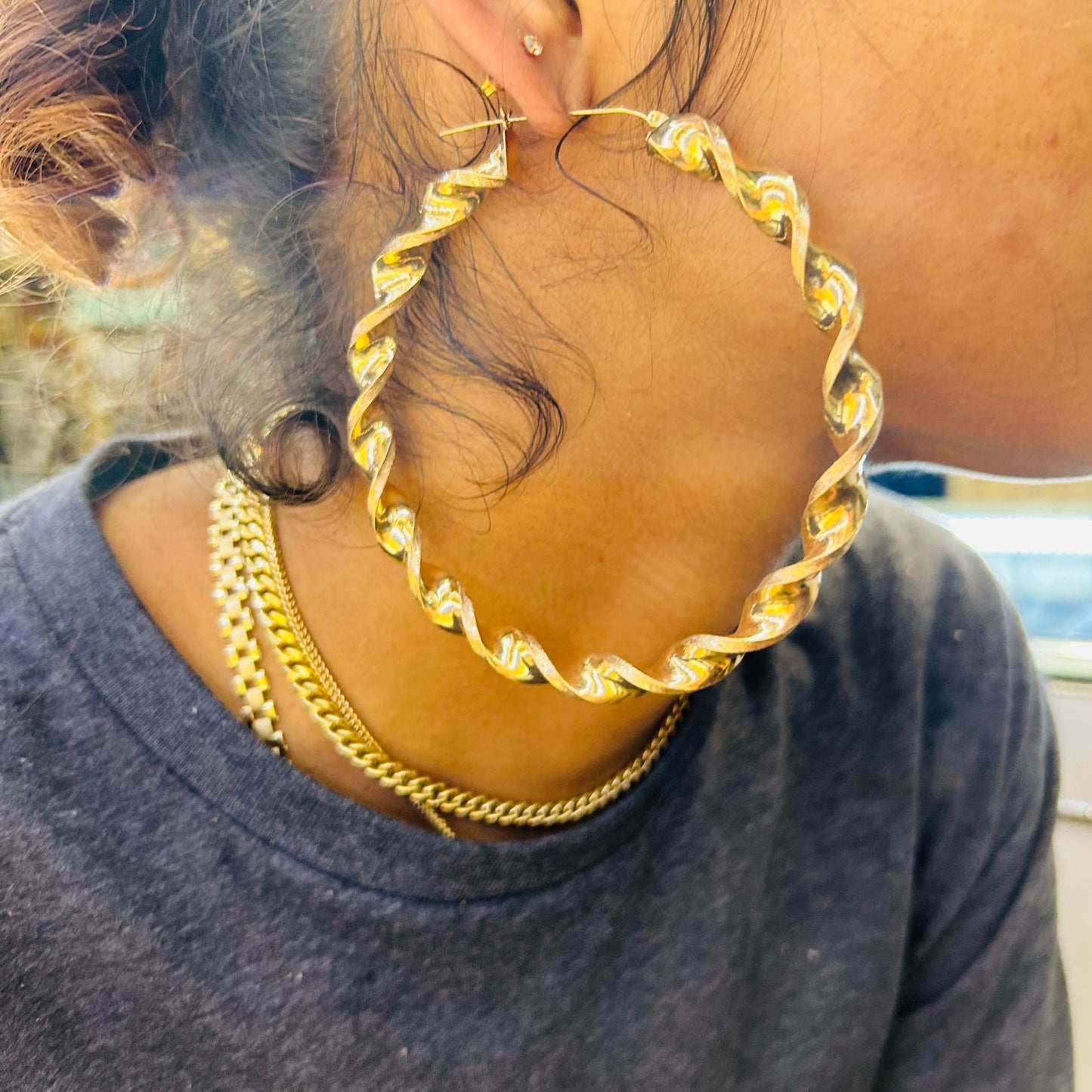 10k Gold 8mm 3.5 inches Chunky Twist Hoops