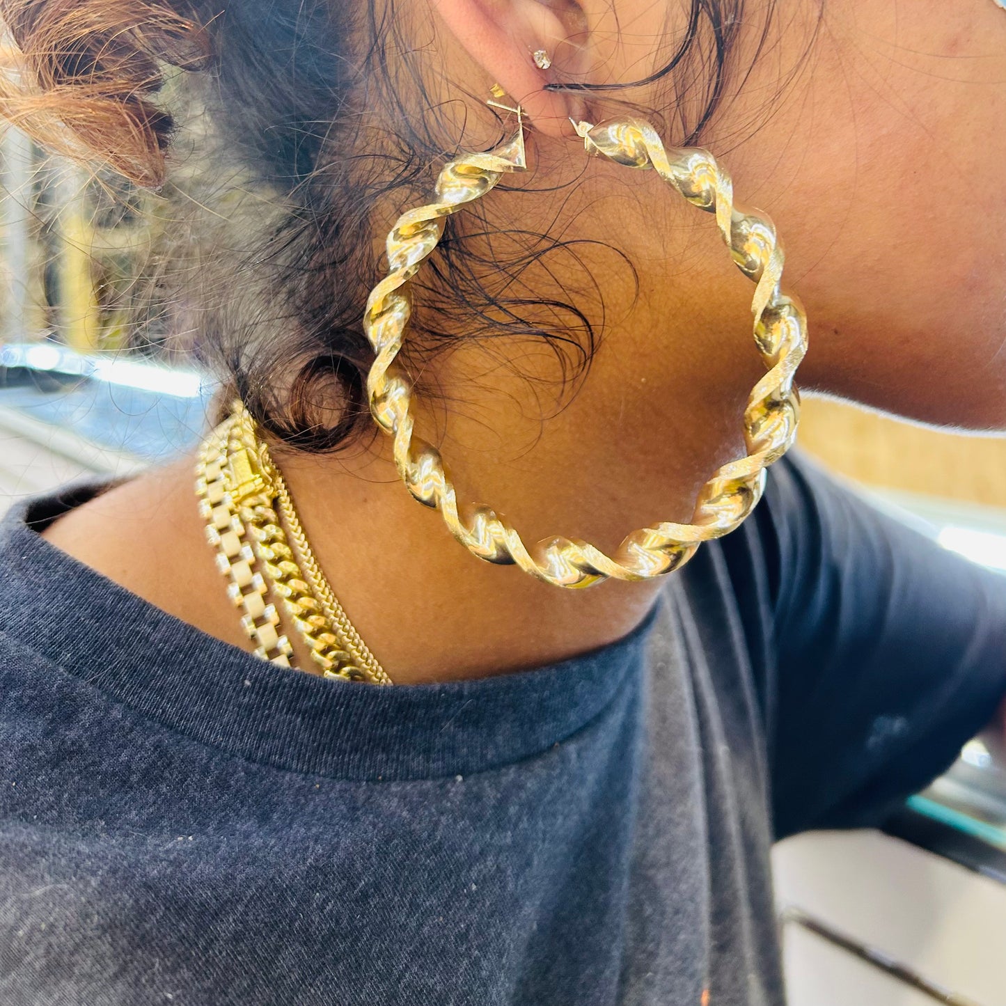 10k Gold 8mm 3 inch Chunky Twist Hoops