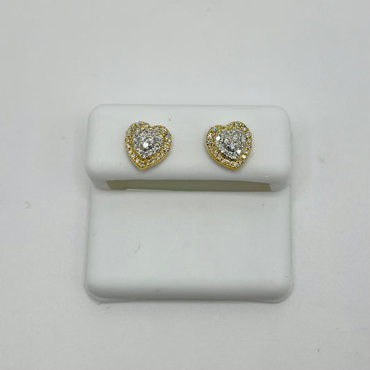 14k Gold Cluster Heart Earrings (Screwback) 9mm