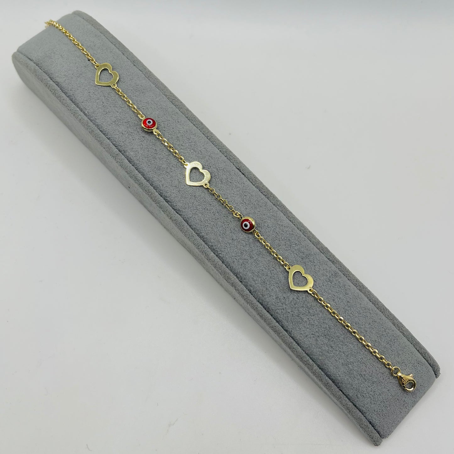 14K Gold Heart Evil Eye Bracelet